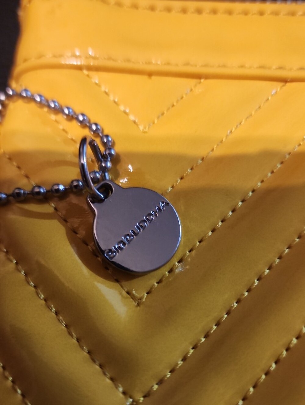 Big Buddha Yellow Patent Wristlet Clutch with Chevron Stitching - Picture 3 of 7